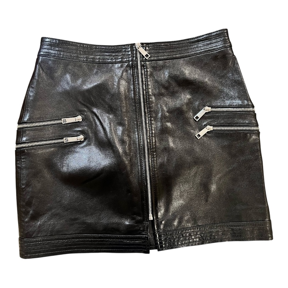 The Kooples Lambskin Leather Mini Skirt Black High Waist Zip Front Sz FR 2/US 6 - Picture 6 of 14